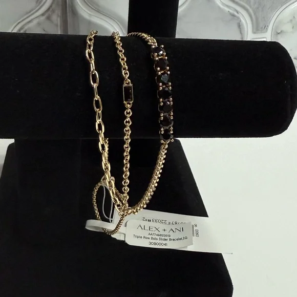 Alex and Ani Triple Row Gold Bracelet with Black Beads - Picture 2 of 4